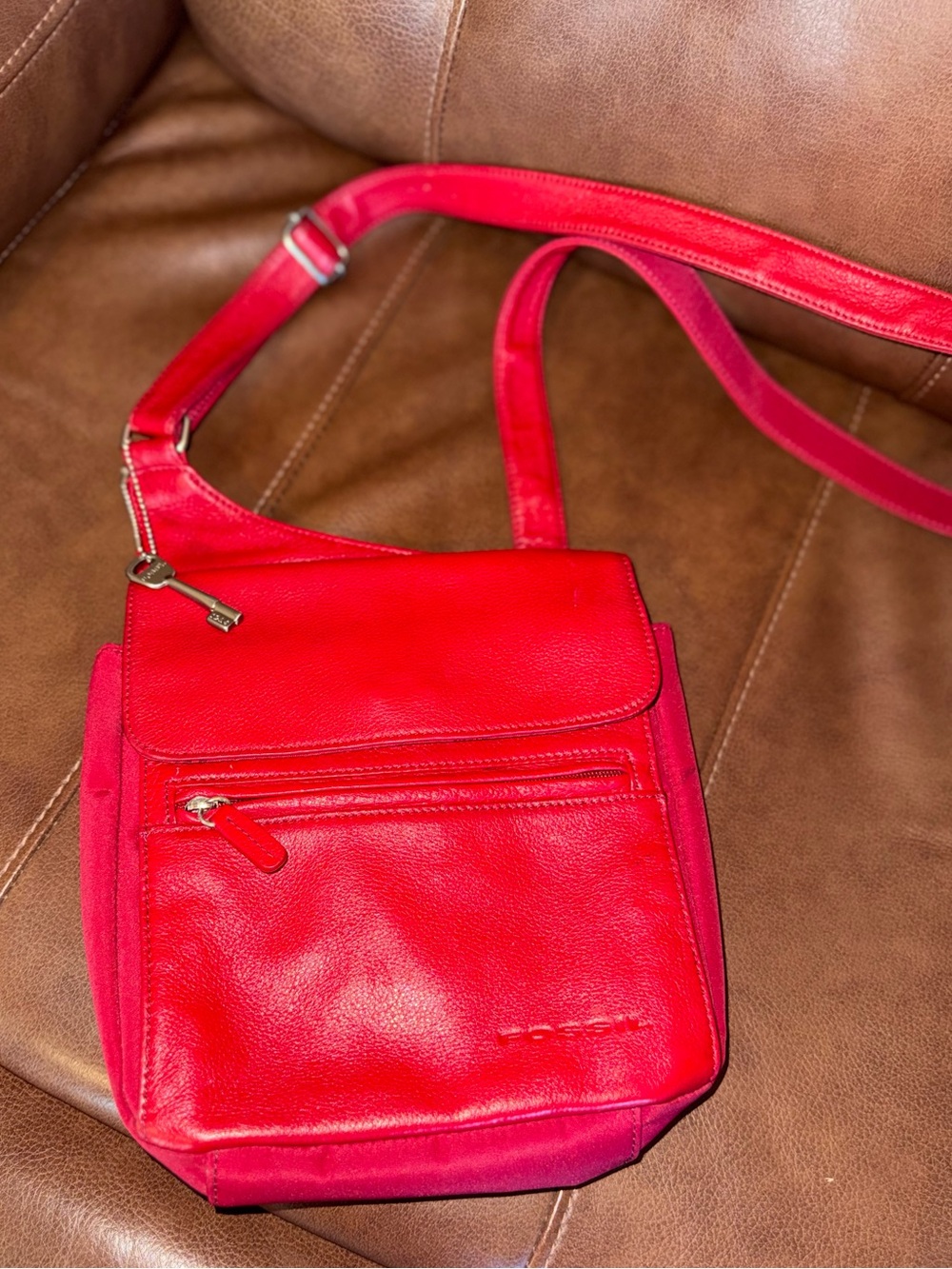 Fossil Red Leather Crossbody Shoulder Bag